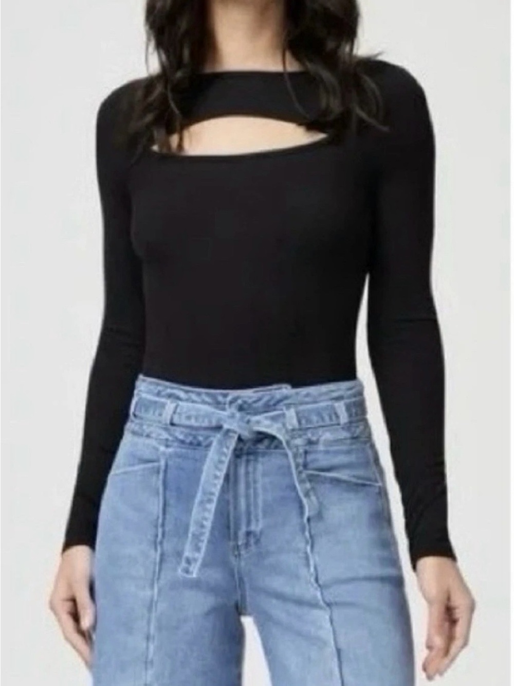 Aritzia Babaton Watt Cut Out Top Black Stretch Bodycon Shirt Womens S Stretch
